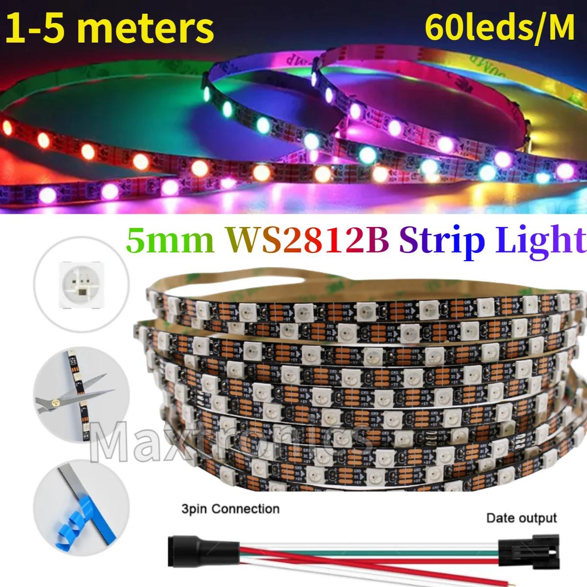 RGB LED ȼ  Ʈ ,  , 5mm WS2812 LED Ʈ Ʈ, IP30 60LED/M, ȭƮ,  PCB, ּ   SMD5050, DC5V